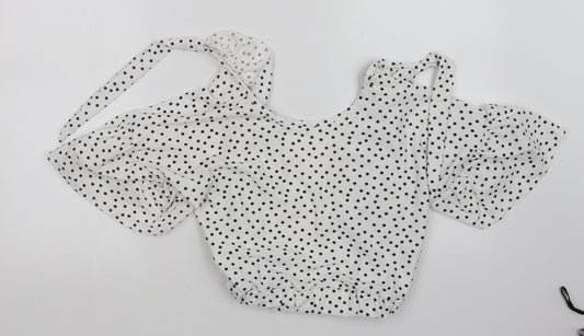 Boohoo Womens White Polka Dot  Basic Blouse Size 8