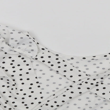 Boohoo Womens White Polka Dot  Basic Blouse Size 8