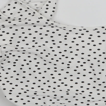 Boohoo Womens White Polka Dot  Basic Blouse Size 8