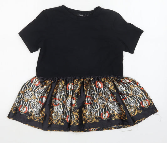 Boohoo Womens Black Animal Print  Basic T-Shirt Size S