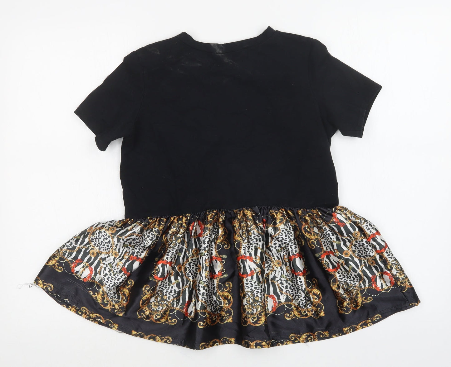 Boohoo Womens Black Animal Print  Basic T-Shirt Size S