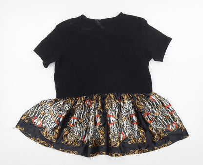 Boohoo Womens Black Animal Print  Basic T-Shirt Size S