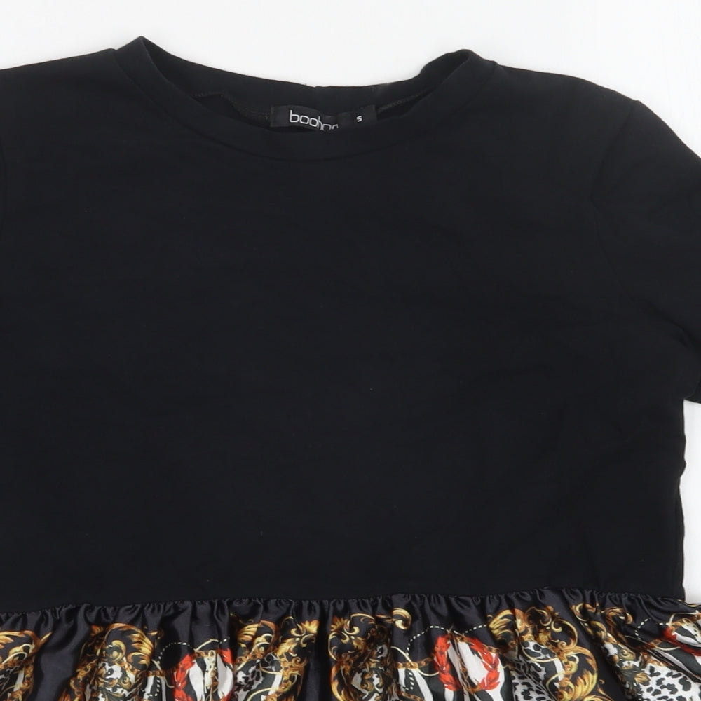 Boohoo Womens Black Animal Print  Basic T-Shirt Size S