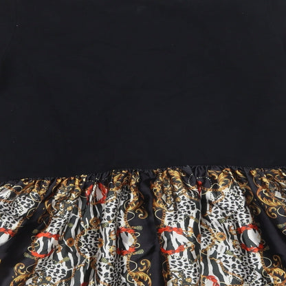 Boohoo Womens Black Animal Print  Basic T-Shirt Size S