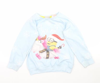 NEXT Girls Blue   Pullover Sweatshirt Size 7 Years  - Minions Christmas