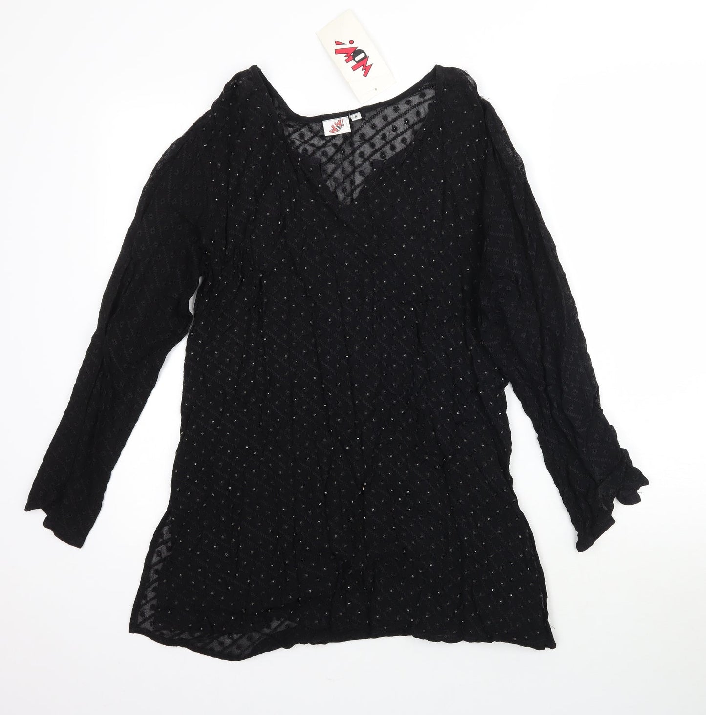 WOW Womens Black  Mesh Fit & Flare  Size S  - Flower embroidery short Dress/Long top