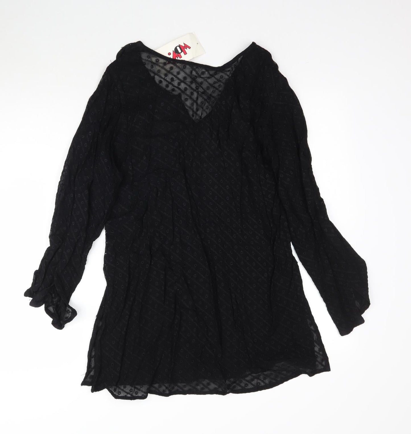 WOW Womens Black  Mesh Fit & Flare  Size S  - Flower embroidery short Dress/Long top