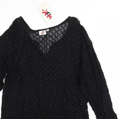 WOW Womens Black  Mesh Fit & Flare  Size S  - Flower embroidery short Dress/Long top