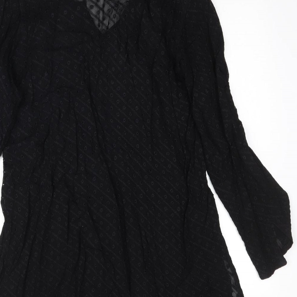 WOW Womens Black  Mesh Fit & Flare  Size S  - Flower embroidery short Dress/Long top