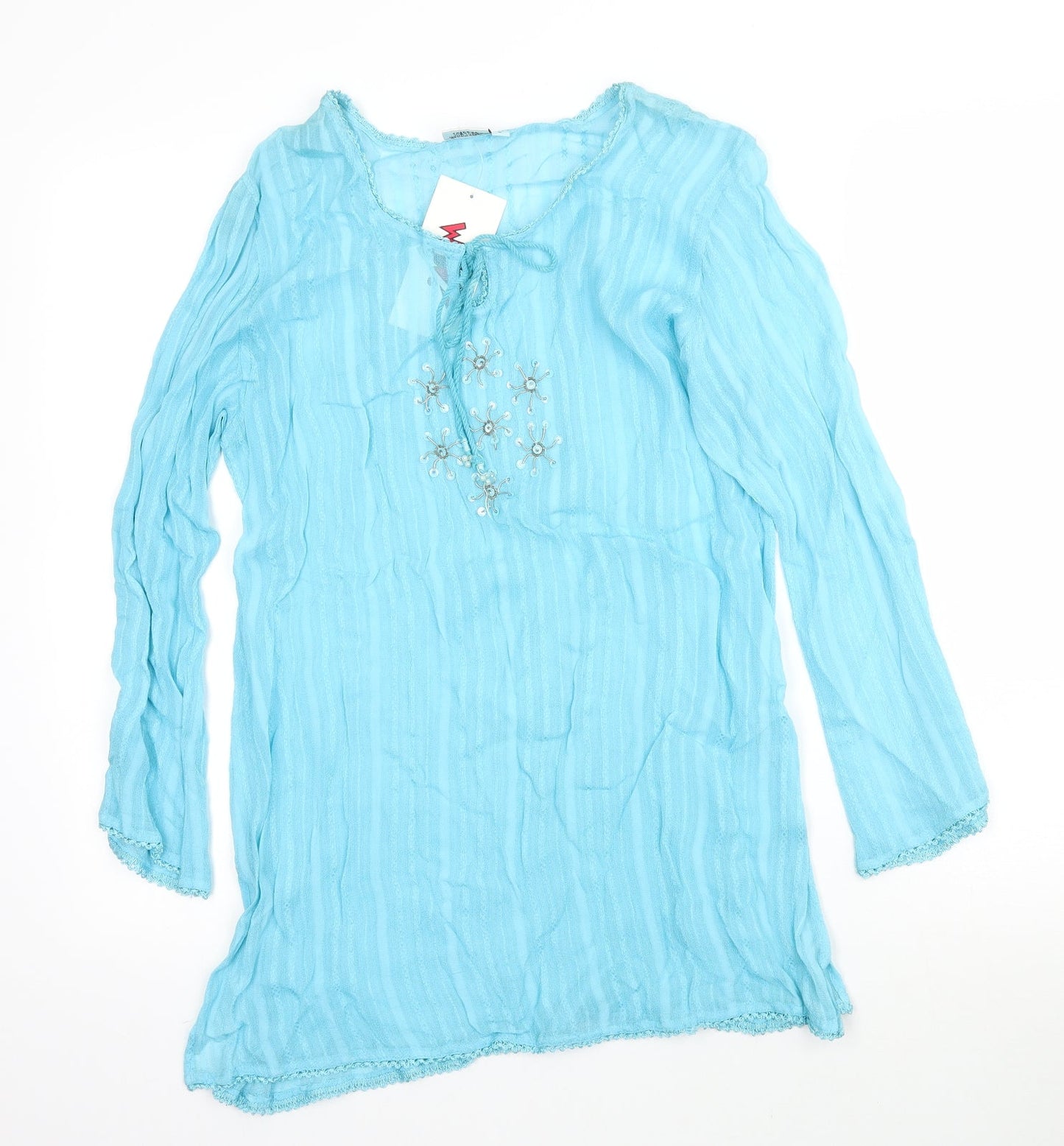 WOW Womens Blue   Basic Blouse Size S  - Tie Detail