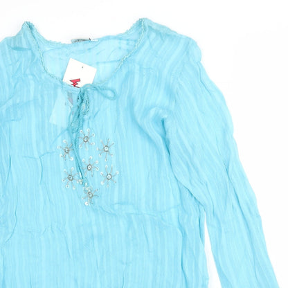 WOW Womens Blue   Basic Blouse Size S  - Tie Detail