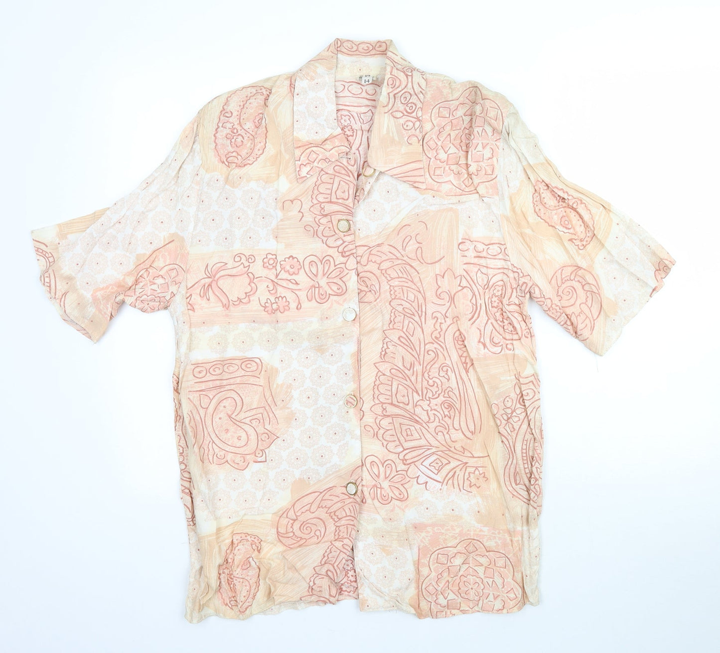 Womens UK Size 14 Preworn Beige Basic Button-Up
