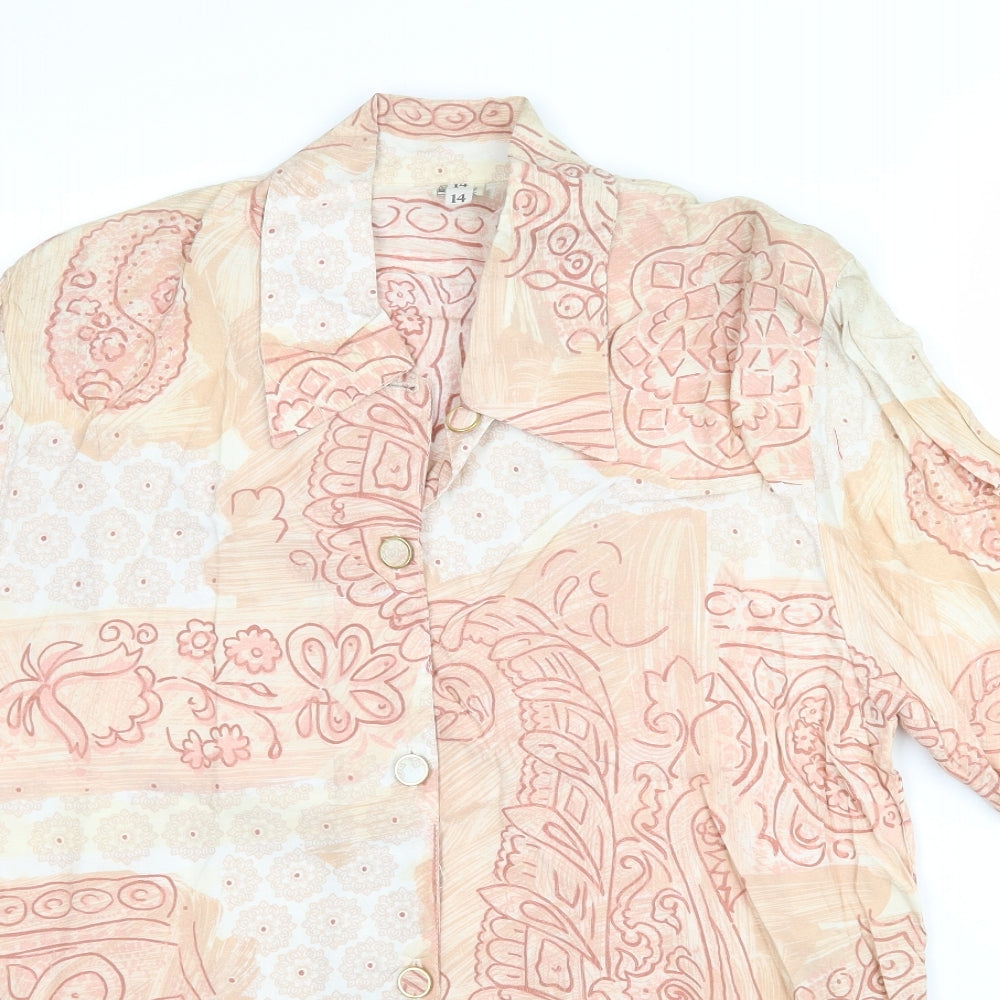 Womens UK Size 14 Preworn Beige Basic Button-Up