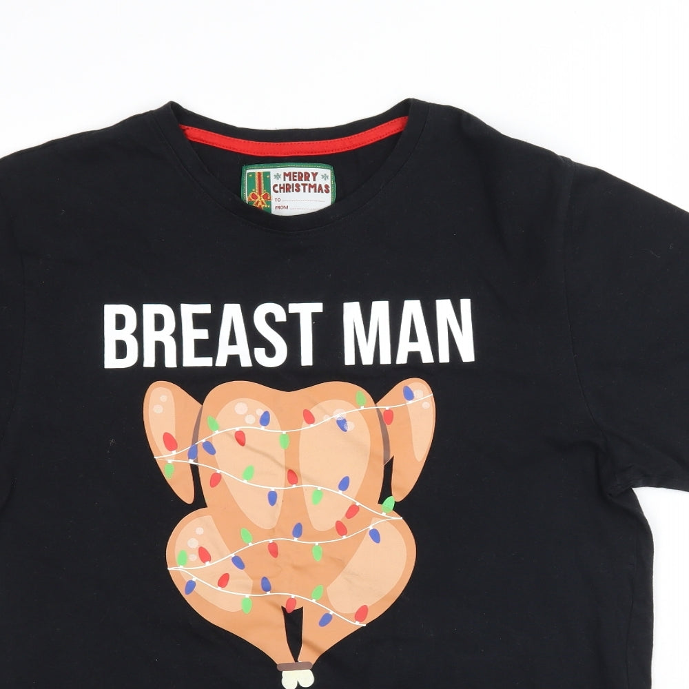 Star Mens Black    T-Shirt Size M  - Christmas Turkey
