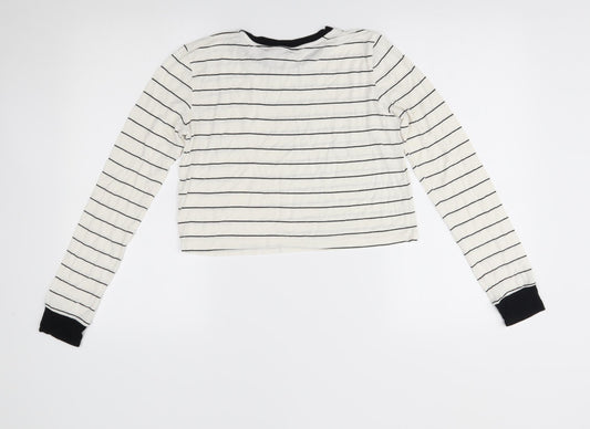 forever21 Womens White Striped  Basic T-Shirt Size S