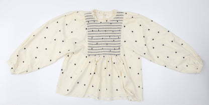 SheIn Womens Ivory Polka Dot  Basic Blouse Size L