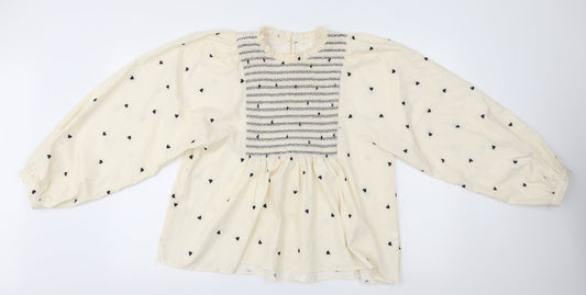 SheIn Womens Ivory Polka Dot  Basic Blouse Size L