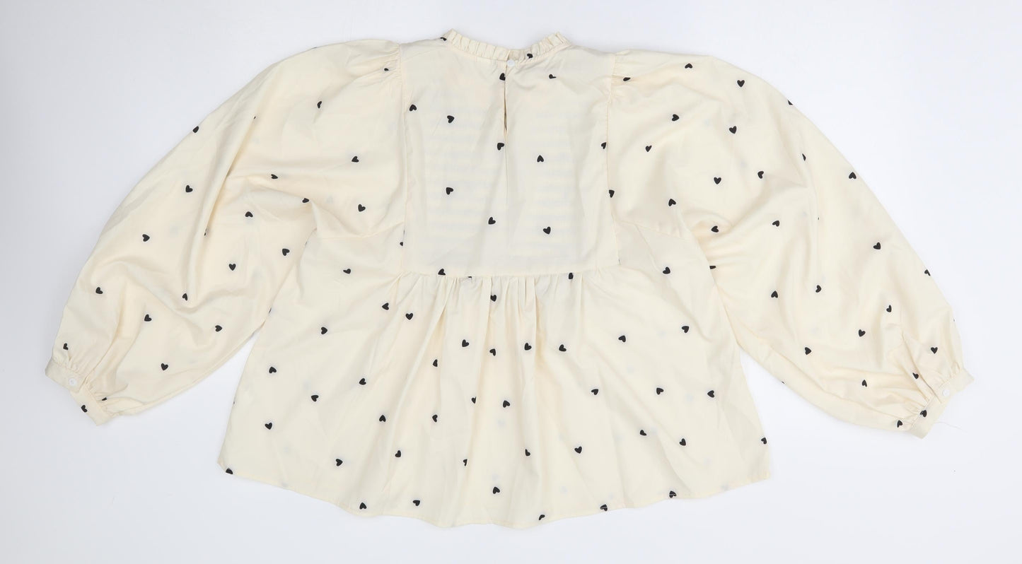 SheIn Womens Ivory Polka Dot  Basic Blouse Size L