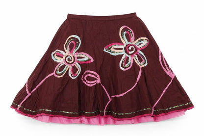 Marks & Spencer Girls Brown Floral  Pleated Skirt Size 6 Years