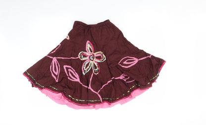 Marks and Spencer Girls Brown Floral  Pleated Skirt Size 6 Years