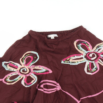 Marks and Spencer Girls Brown Floral  Pleated Skirt Size 6 Years