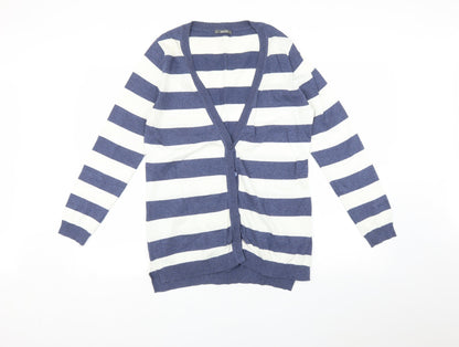 South Womens Blue Striped  Cardigan Jumper Size 12