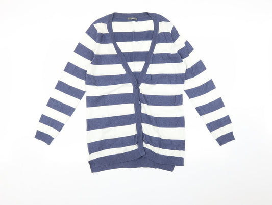 South Womens Blue Striped  Cardigan Jumper Size 12