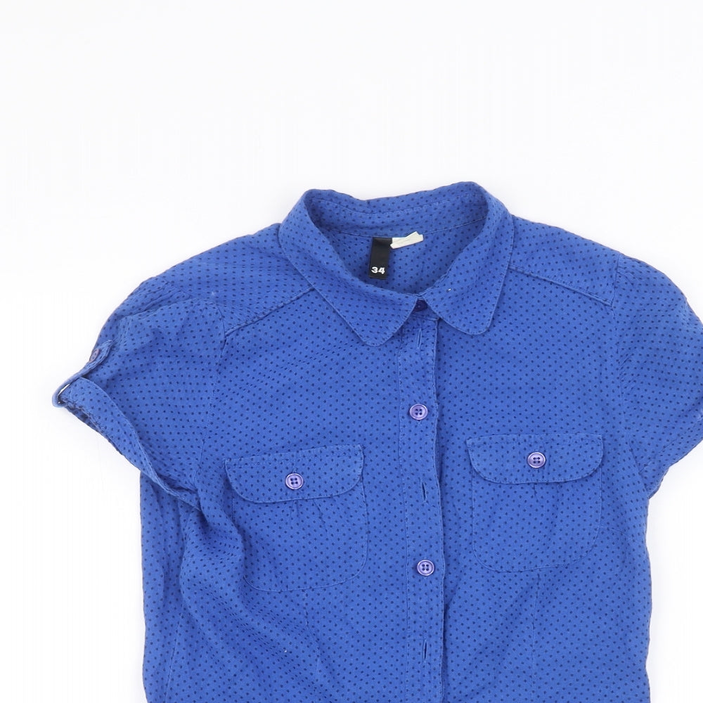 Womens UK Size 6 H&M Blue Basic Button-Up