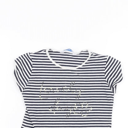 Mayoral Girls White Striped  Basic T-Shirt Size 6 Years