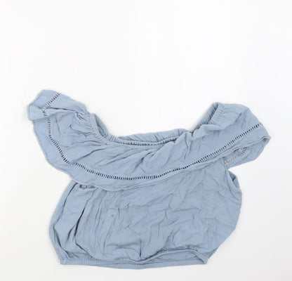 Womens UK Size 14 New Look Blue Cropped T-Shirt