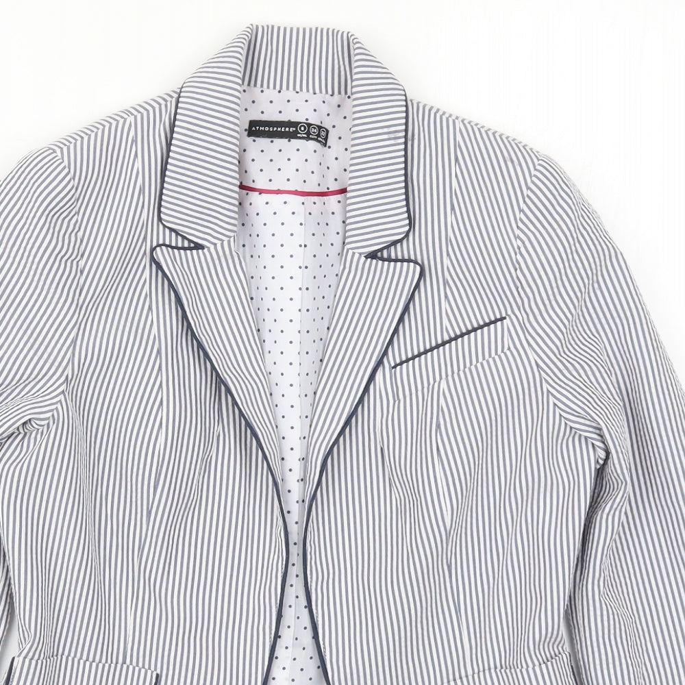 Atmosphere Womens Blue Striped  Jacket Blazer Size 6