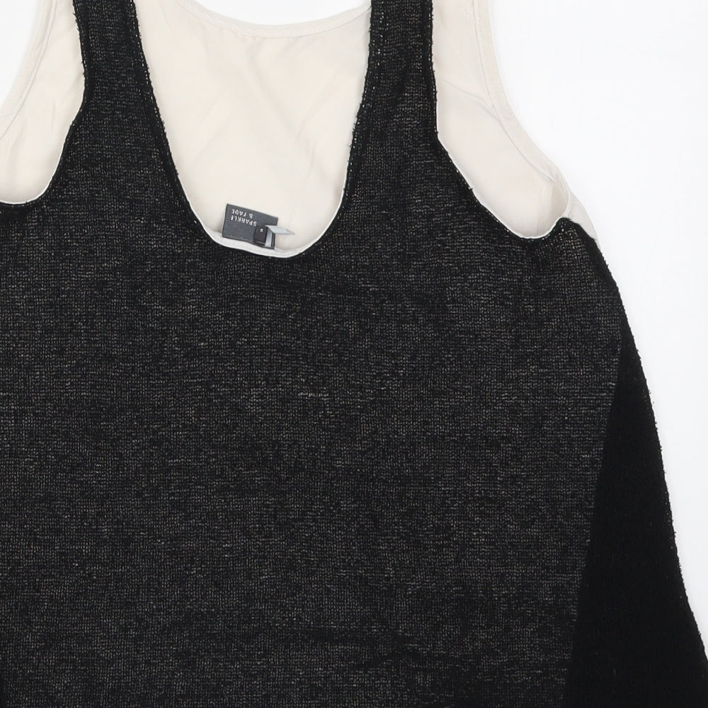 Womens UK Size S Sparkle & Fade Black Basic Tank