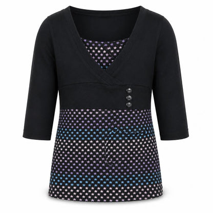 Front view of Young Dimension girls’ black basic t-shirt, size 7-8, years - stars