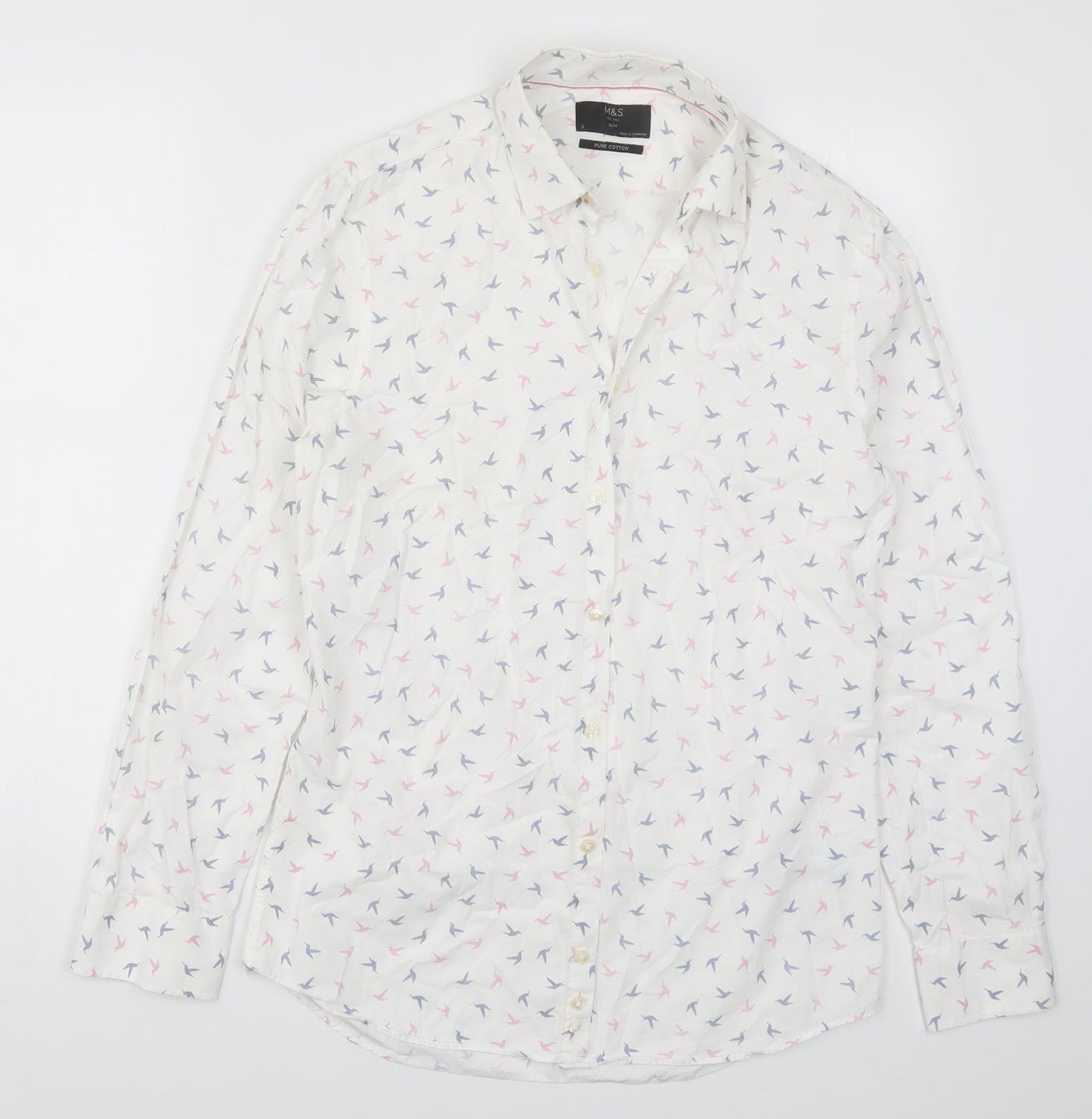 Mens UK Size S Marks and Spencer White  Button-Up Long Sleeve Casual Shirt