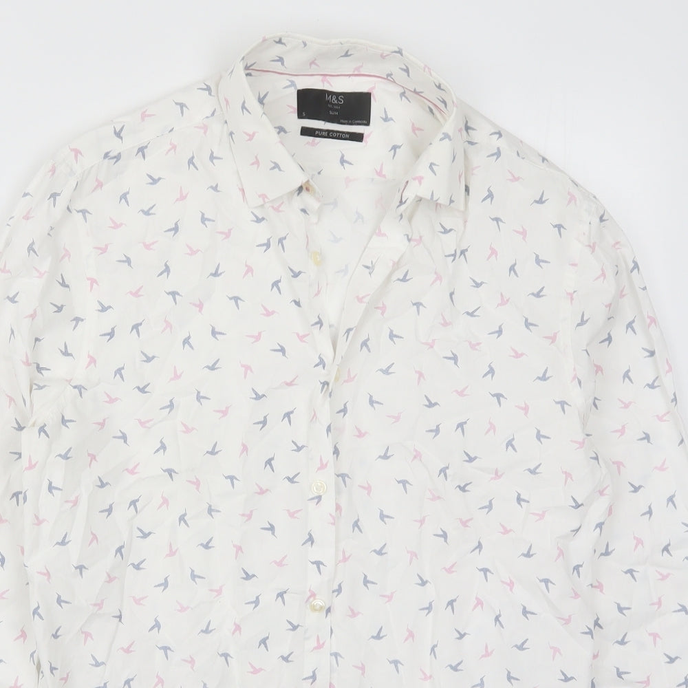 Mens UK Size S Marks and Spencer White  Button-Up Long Sleeve Casual Shirt