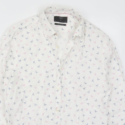 Mens UK Size S Marks and Spencer White  Button-Up Long Sleeve Casual Shirt