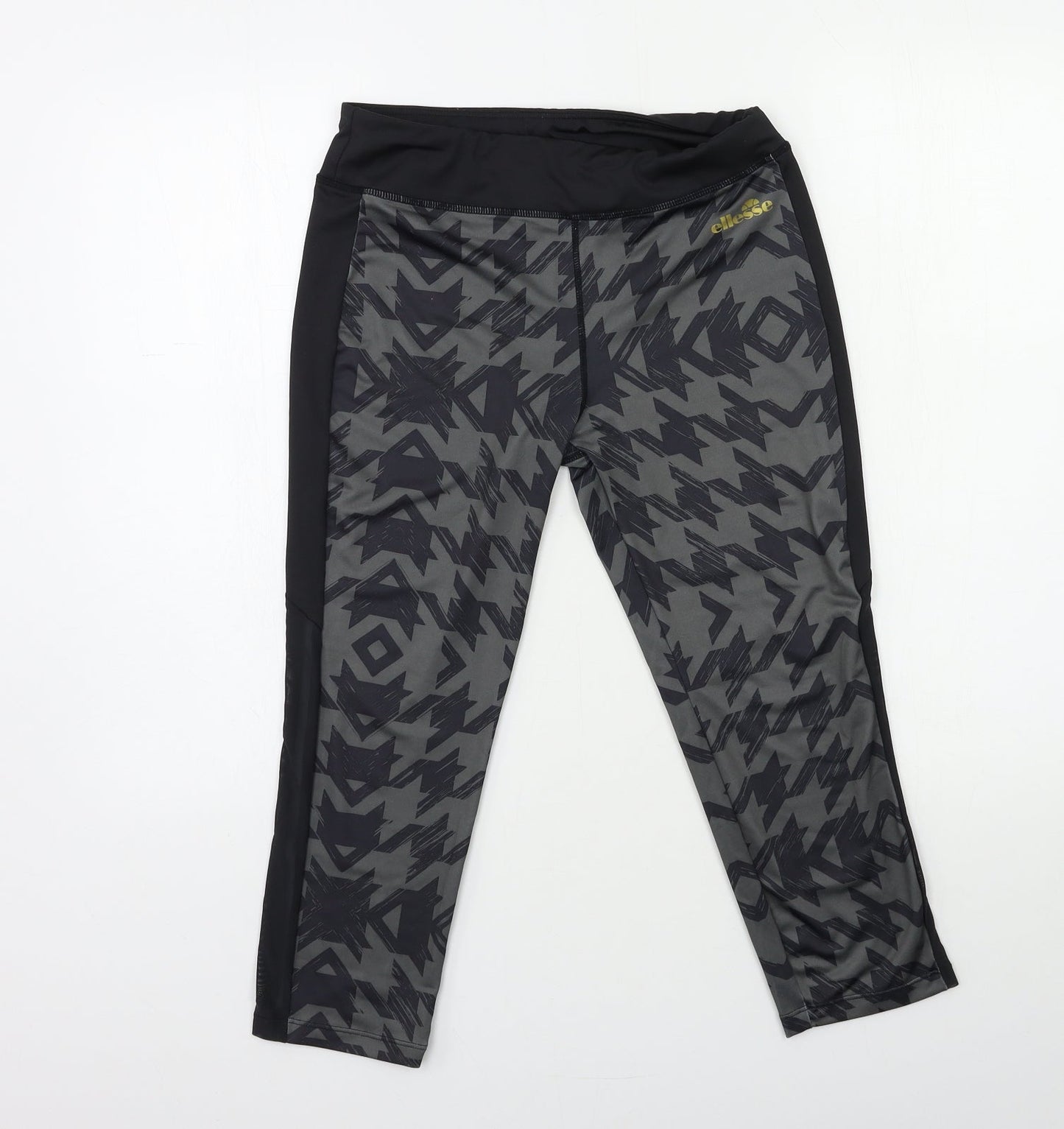 ellesse Womens Black Geometric  Compression Leggings Size 10 L19 in