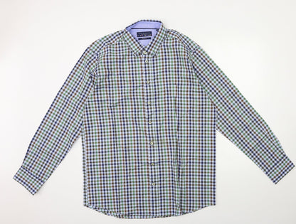 R B BOSTON Mens Blue Check   Button-Up Size XL