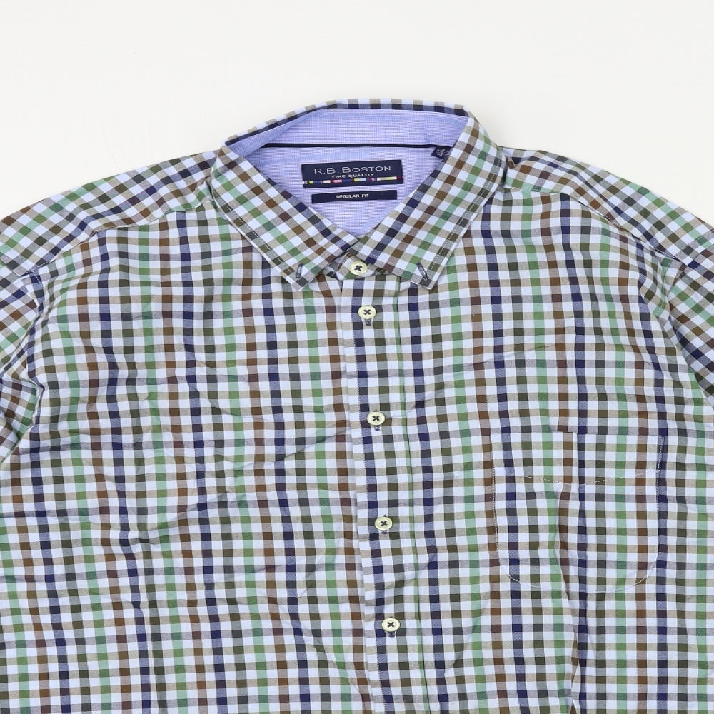 R B BOSTON Mens Blue Check   Button-Up Size XL