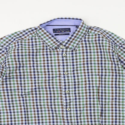 R B BOSTON Mens Blue Check   Button-Up Size XL