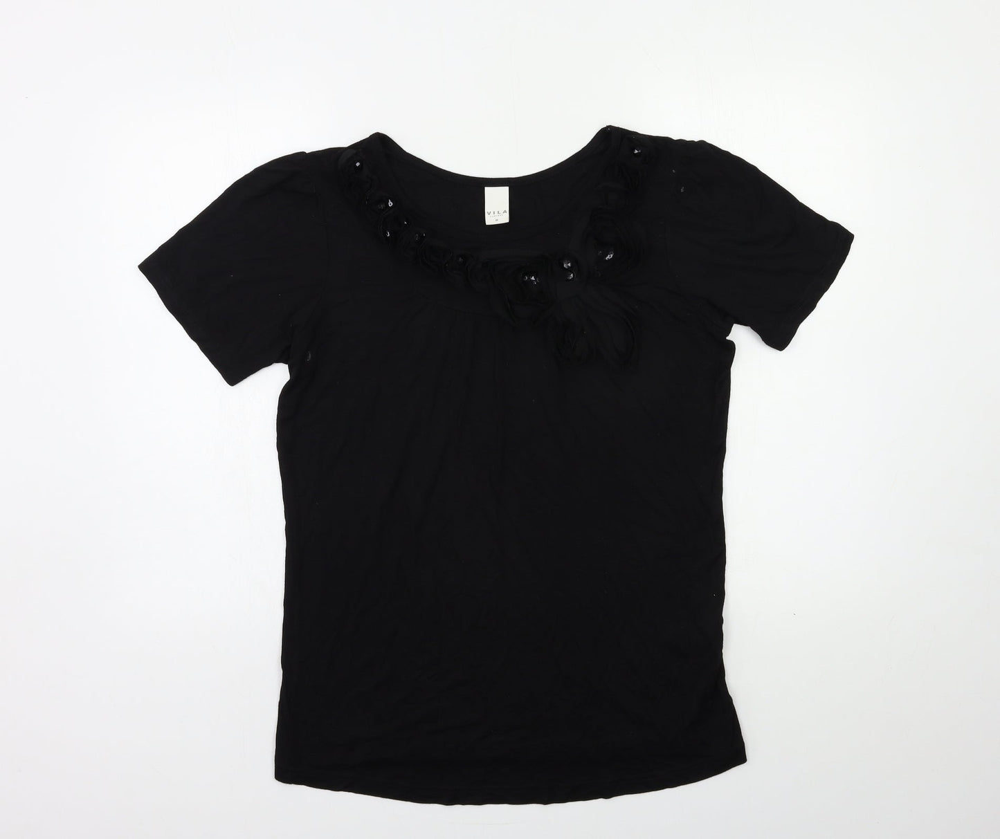 Womens UK Size M VILLA Black Basic T-Shirt