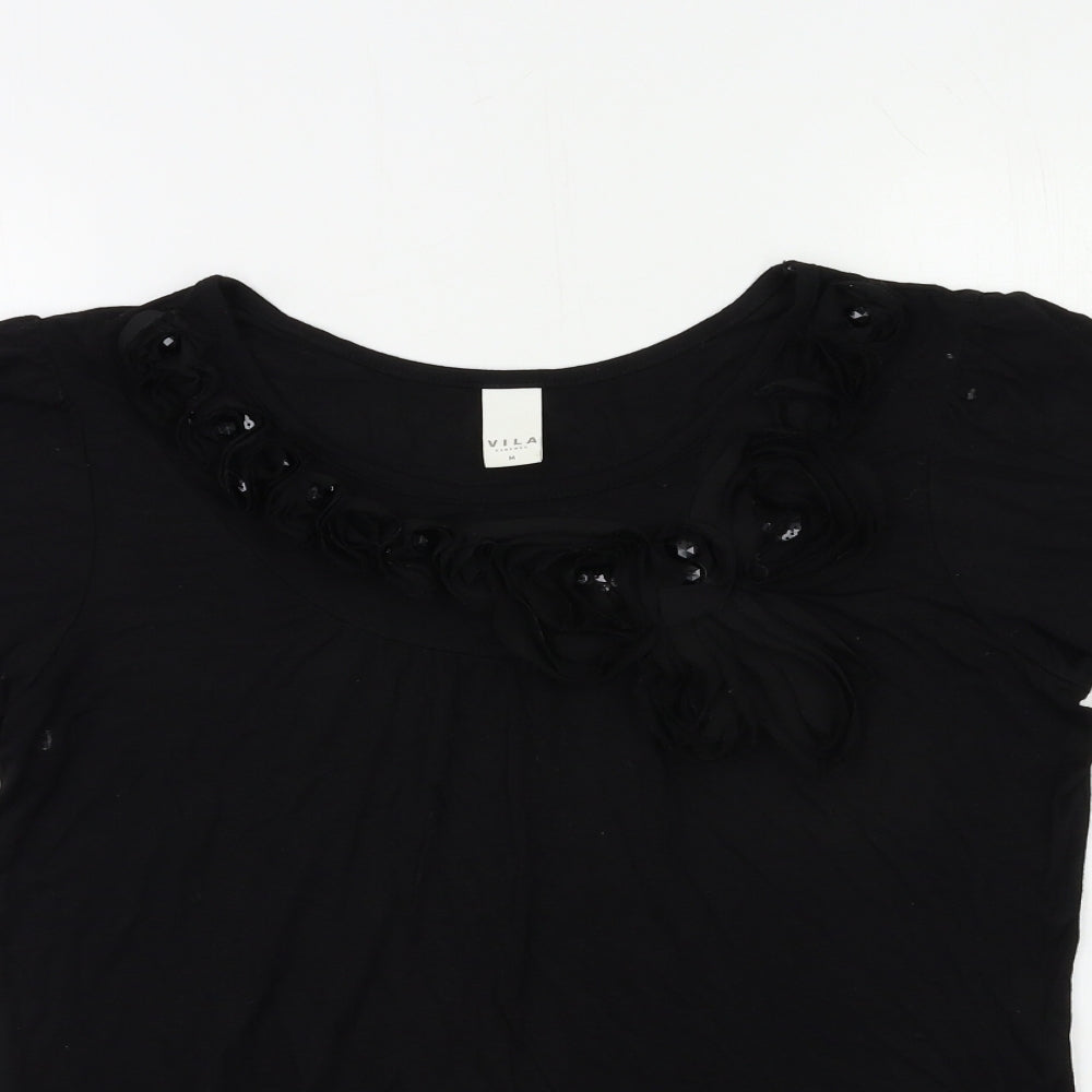 Womens UK Size M VILLA Black Basic T-Shirt