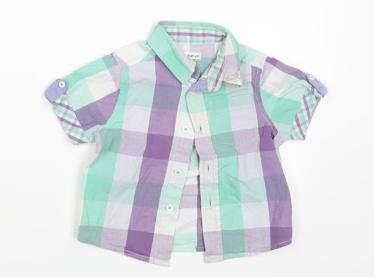 M&S Boys Multicoloured Check  Basic Button-Up Size 12-18 Months
