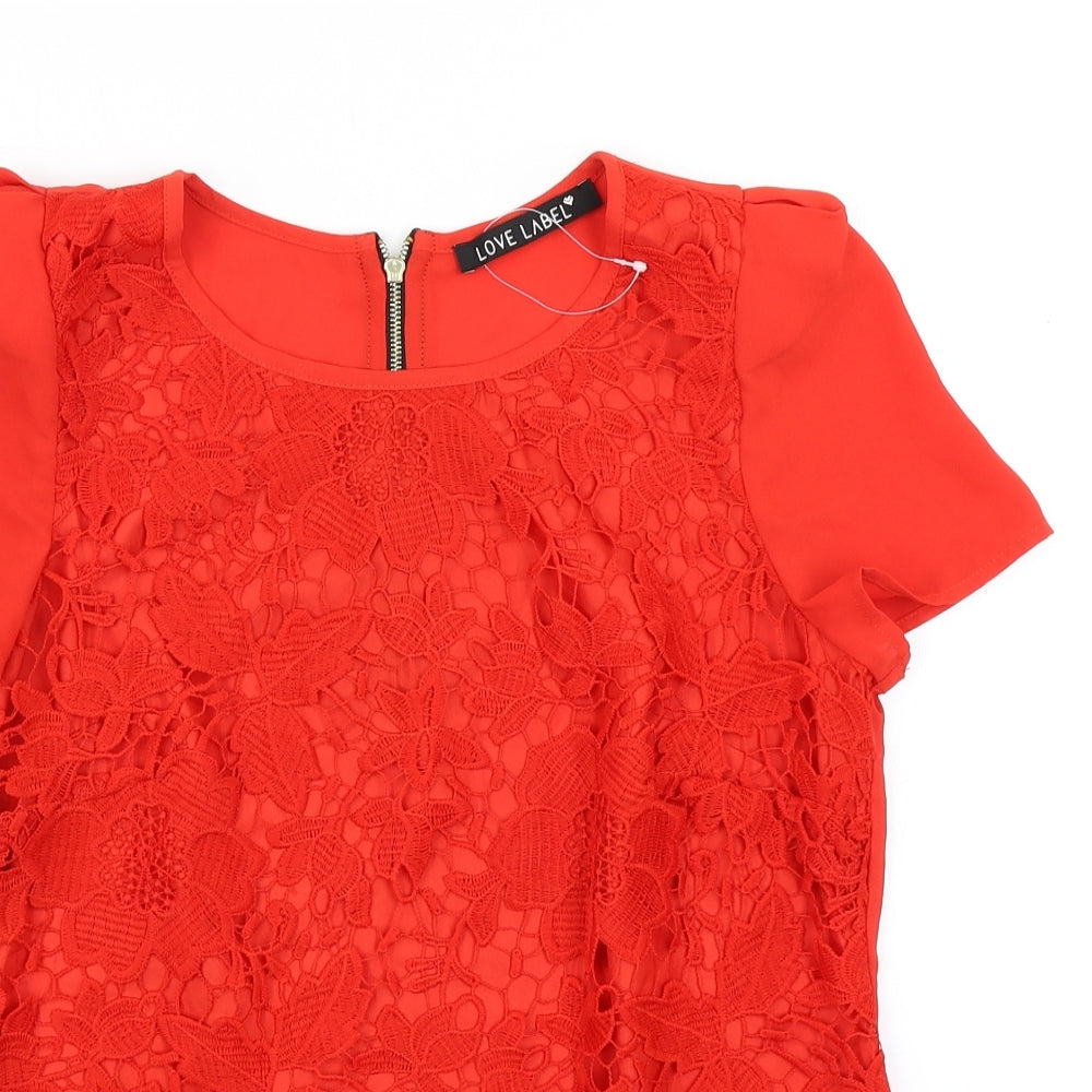Love Label Womens Red Floral Lace Basic Blouse Size 8