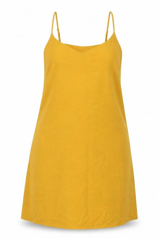 Front view of miss guided women’s yellow fit & flare, size UK 12
