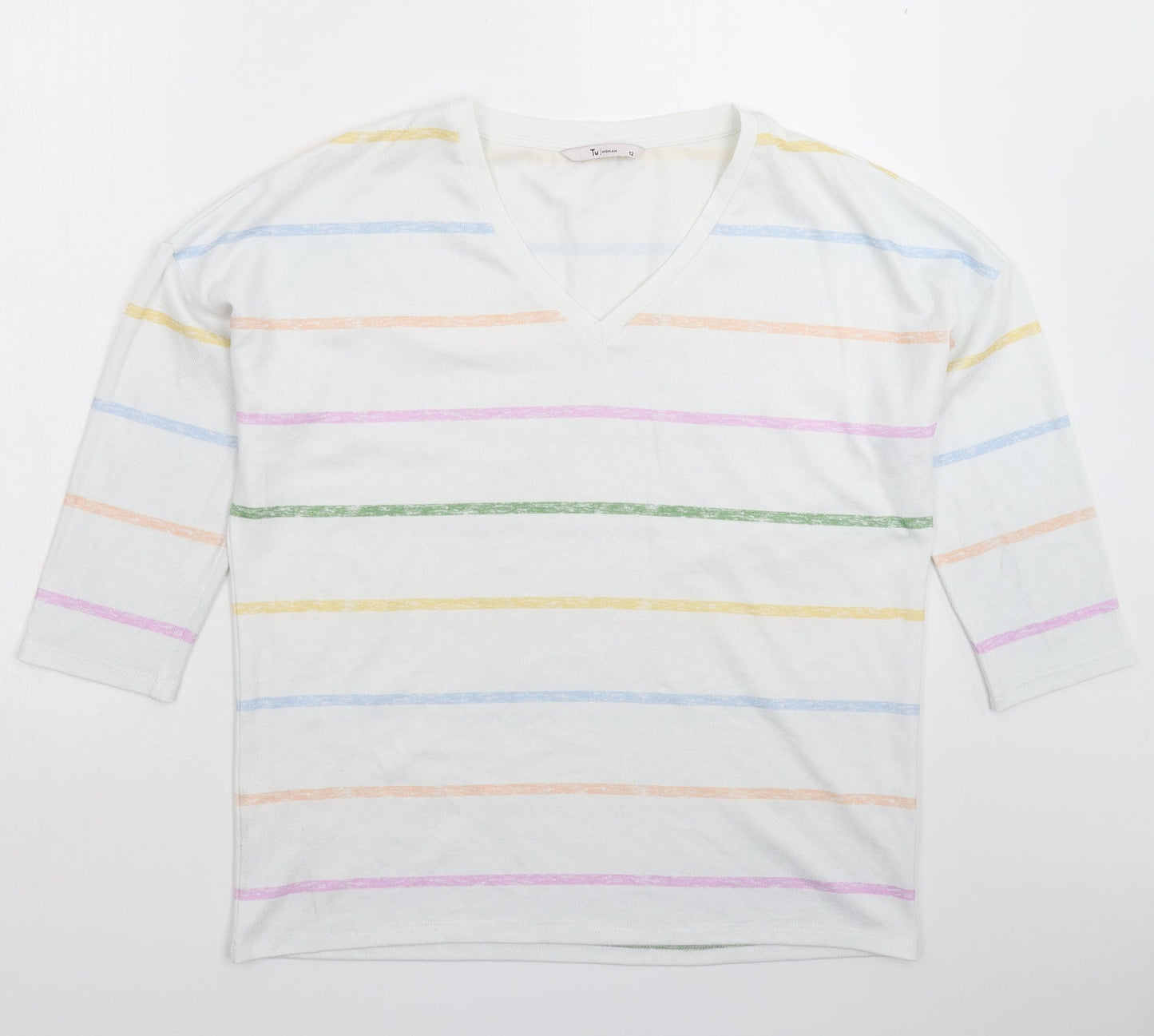 TU Womens White Striped Knit Pullover Jumper Size 12