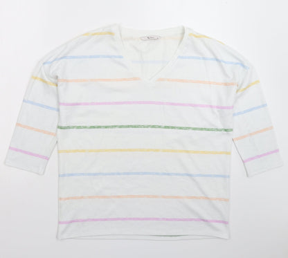 TU Womens White Striped Knit Pullover Jumper Size 12