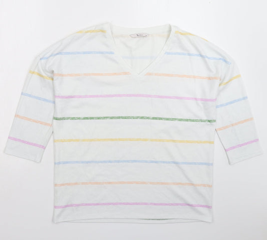 TU Womens White Striped Knit Pullover Jumper Size 12