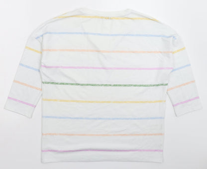 TU Womens White Striped Knit Pullover Jumper Size 12