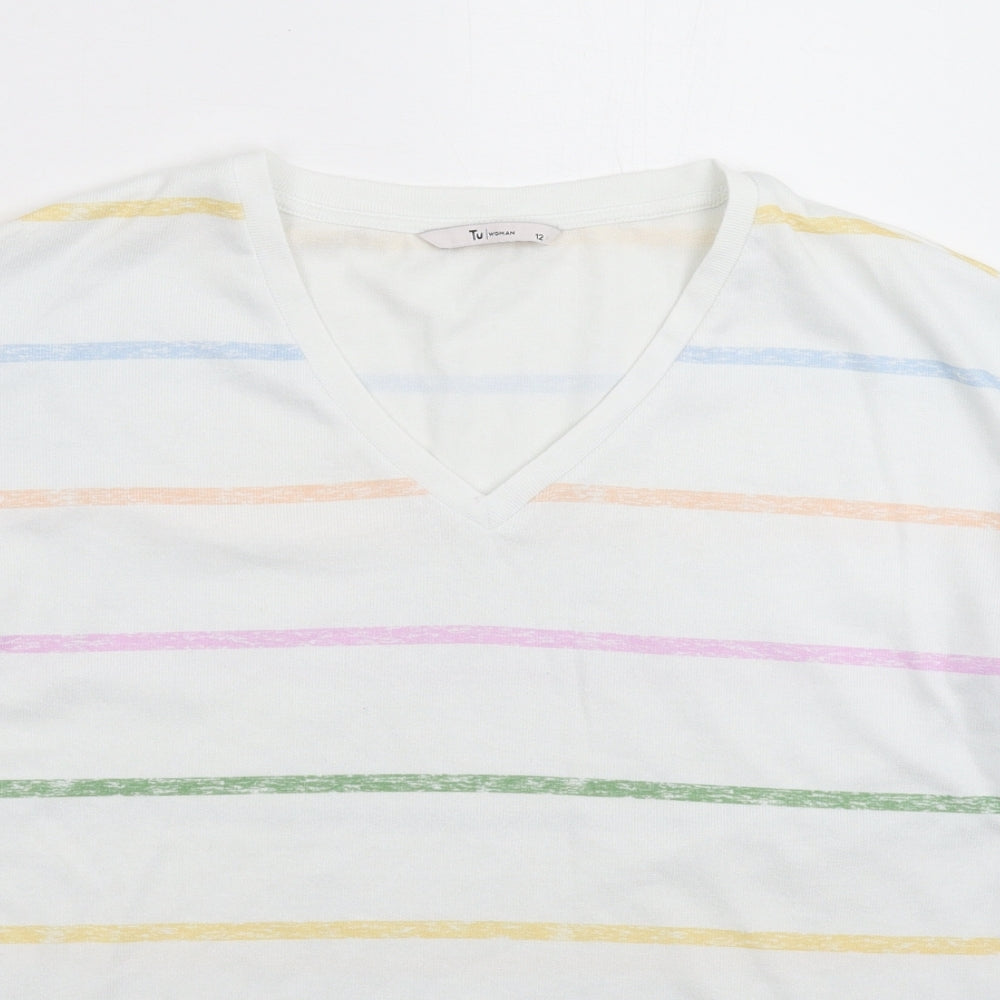 TU Womens White Striped Knit Pullover Jumper Size 12